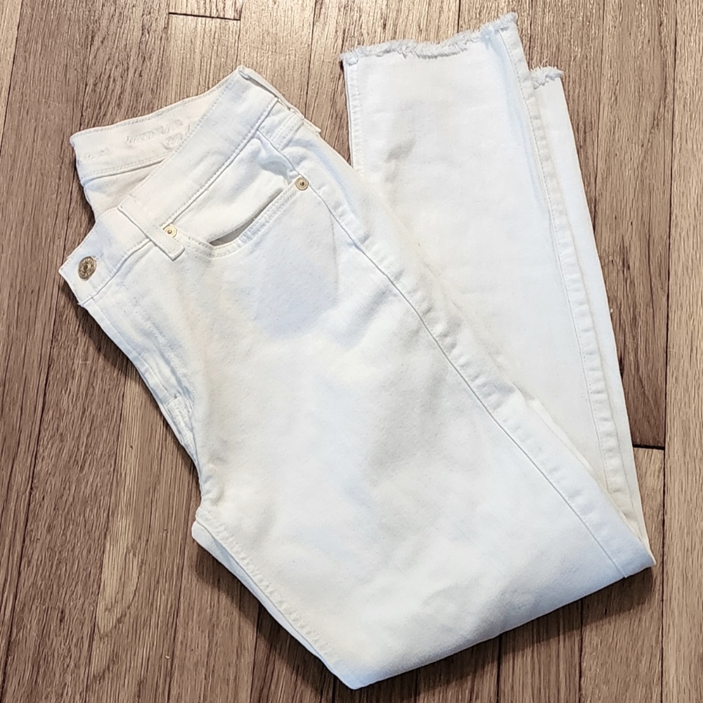 7 For All Mankind Mid Rise Fray Hem Straight Jeans Seven